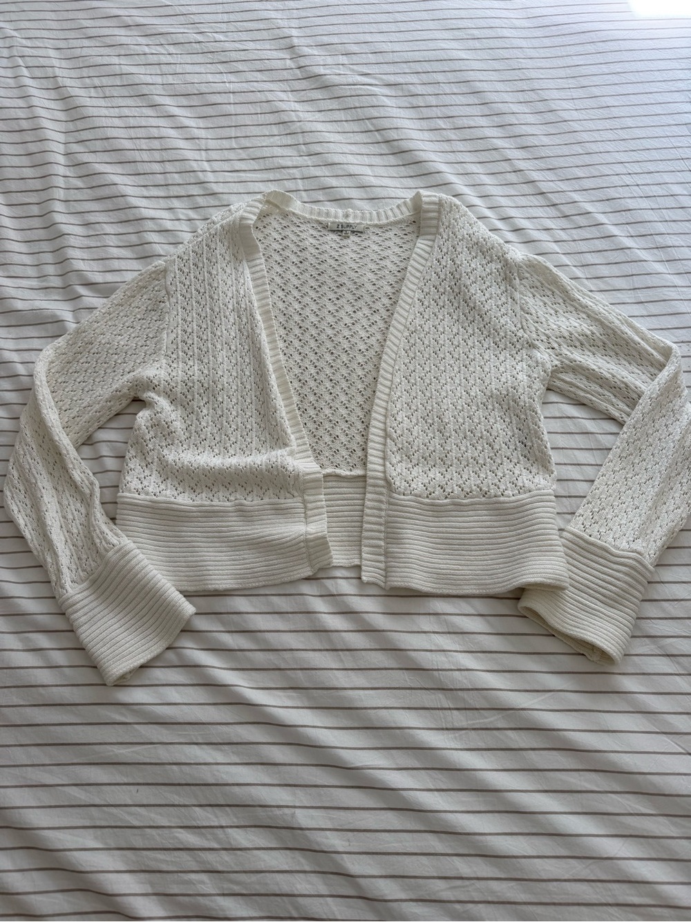 Z Supply White Open-Knit Cropped Cardigan